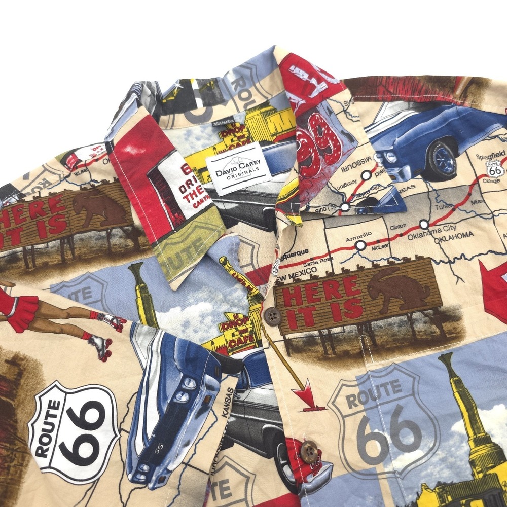 David Carey Original Route 66 GM Classic Cars Men XL Shirt Road Trip Button Down